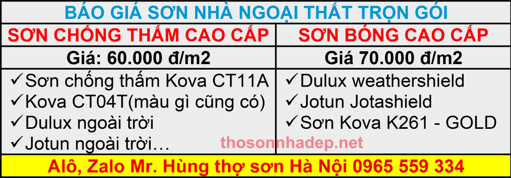 Báo giá sơn nhà ngoại thất trọn gói mới nhất năm 2026